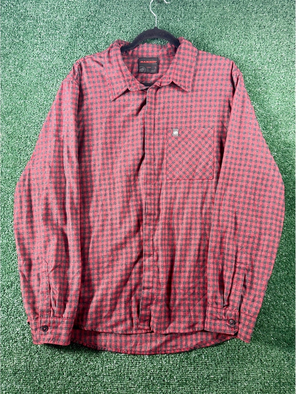 Mammut Plaid Flannel Shirt Mens XL Red Black Outdoor Hiking Snap Pocket